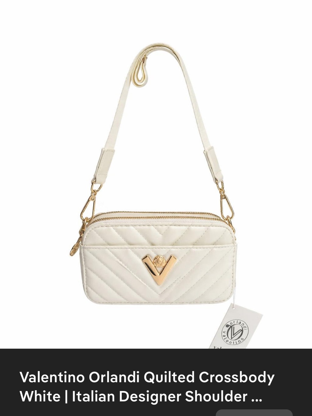 NWT Valentino Orlandi Cream Quilted Crossbody Bag w/ Coin Purse Strap V-3024